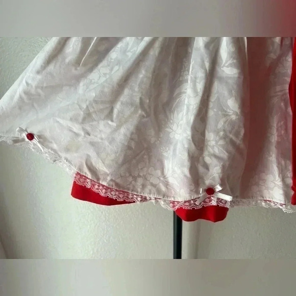 MAYFAIR vintage twirl toddler 24m Red Pinny Christmas cottage Pinafore dress 70s - Picture 10 of 12